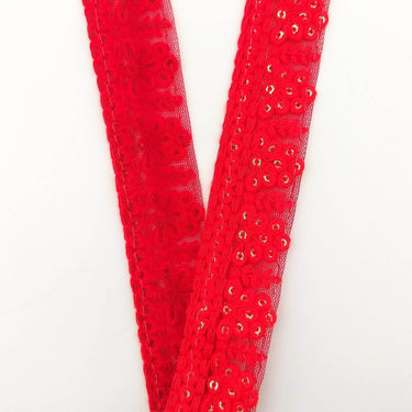 Red Net Lace Trim With Floral Embroidery And Gold Sequins, Sequinned Trim, Wedding Trim Bridal Trim